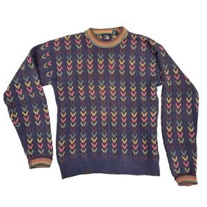 VTG Gant Salty Dog Sweater Men XLT Cotton Blue Chunky Knit 90s Chevron Rainbow